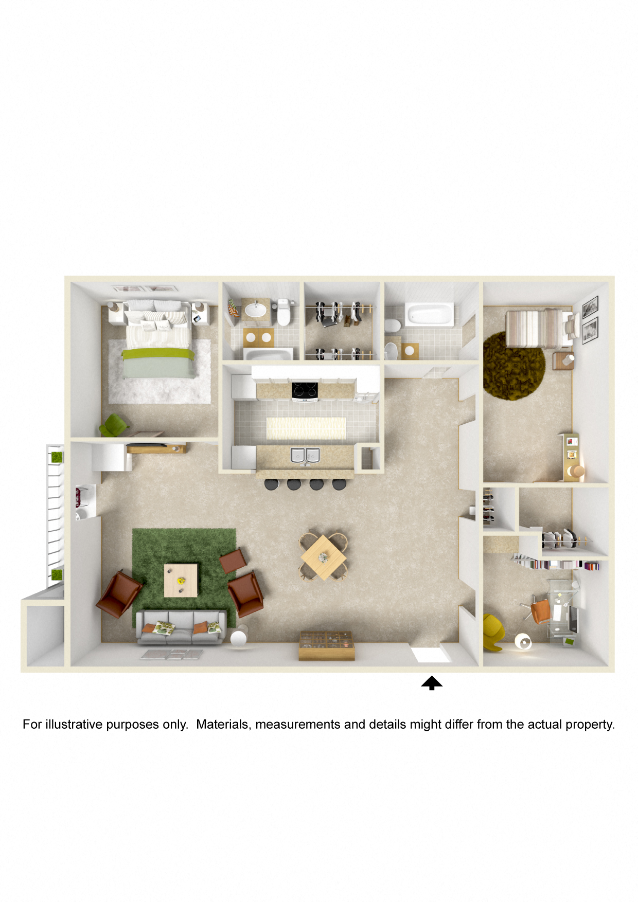 Floor plan for 2 beds, 2 baths, 1250 sqft